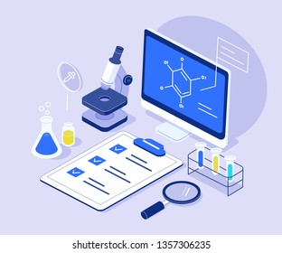 Research and development concept. Can use for web banner, infographics, hero images. Flat isometric vector illustration isolated on white background. 