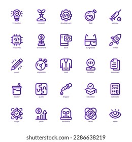 Research and Development Icon pack for your website design, logo, app, and user interface. Research and Development Icon basic line gradient design. Vector graphics illustration and editable stroke.