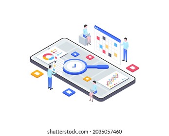 Forschung und Entwicklung - Isometrische Illustration. Geeignet für mobile App, Website, Banner, Diagramme, Infografiken und andere grafische Objekte.