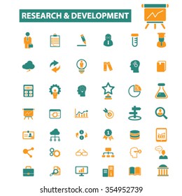 investigación, desarrollo, plan, iconos de tormentas de ideas, diseño de vectores de signos establecido para infografías, móviles, sitios web, aplicación
