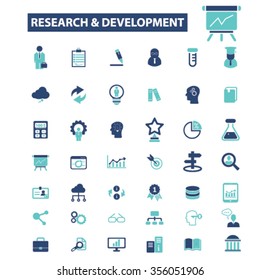 investigación, desarrollo, plan, iconos de tormentas de ideas, diseño de vectores de signos establecido para infografías, móviles, sitios web, aplicación
