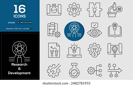 Research or Development Set of high-quality icons that are suitable for Research or Development. And change your next projects with minimalist icon design, perfect for websites, mobile apps, books.