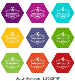 Research dna icons 9 set coloful isolated on white for web