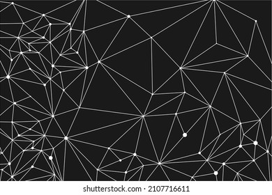 Research element in big data visualization. Black abstract background with plexus lines and nodes. Geometric science design.