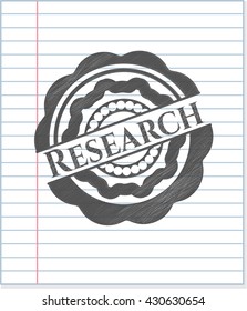 Emblema de investigación con efecto de lápiz