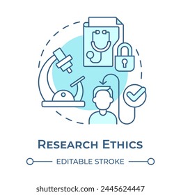 Research ethics soft blue concept icon. Research participant rights. Confidentiality and security. Round shape line illustration. Abstract idea. Graphic design. Easy to use in presentation