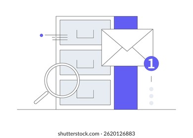 Research, find information. Verify service process and annual examination concept. Flat Cartoon Vector Illustration, icon. Stylish abstract design landing page