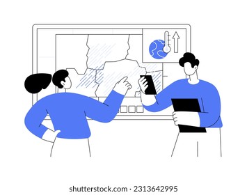 Research global temperature change abstract concept vector illustration. Ecologists discuss global temperature change using visualization monitor, climate studies, earth science abstract metaphor.