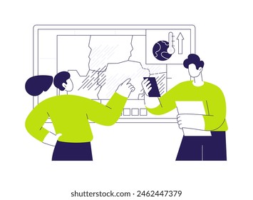 Research global temperature change abstract concept vector illustration. Ecologists discuss global temperature change using visualization monitor, climate studies, earth science abstract metaphor.