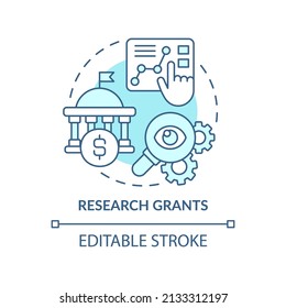 Research grants turquoise concept icon. Small business financial support type abstract idea thin line illustration. Isolated outline drawing. Editable stroke. Arial, Myriad Pro-Bold fonts used