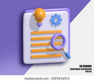 Research icon 3d render, background transparent