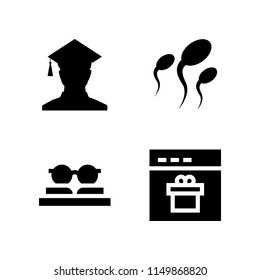 research icon. 4 research set with book, sperm, seo and web and student vector icons for web and mobile app