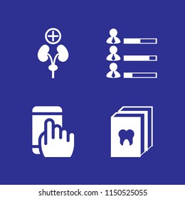 research icon. 4 research set with human body, human resources data of job performance, book and seo and web vector icons for web and mobile app