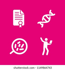 research icon. 4 research set with student, document, dna and cells vector icons for web and mobile app