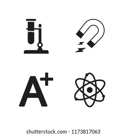 research icon. 4 research vector icons set. test results, electromagnet and atom icons for web and design about research theme