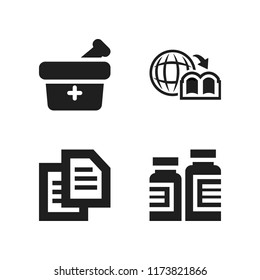 research icon. 4 research vector icons set. file, geography book and medicine icons for web and design about research theme