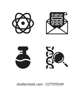 research icon. 4 research vector icons set. flask, atomic orbitals and dna icons for web and design about research theme