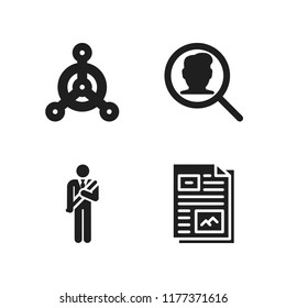 research icon. 4 research vector icons set. chemical weapon, magnifying glass and file icons for web and design about research theme
