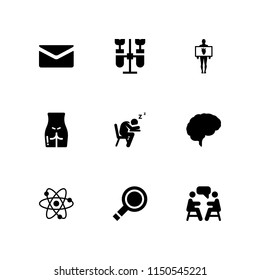 research icon. 9 research set with atom, anatomy, student and seo and web vector icons for web and mobile app