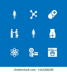 research icon. 9 research set with human body, molecule, seo and web and meeting vector icons for web and mobile app