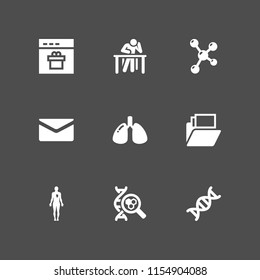 research icon. 9 research set with molecule, student, seo and web and mail vector icons for web and mobile app