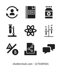 research icon. 9 research vector icons set. medicine, book and refresh user sign icons for web and design about research theme