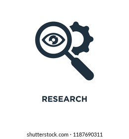 Research icon. Black filled vector illustration. Research symbol on white background. Can be used in web and mobile.