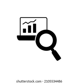 Research Icon in black flat glyph, filled style isolated on white background