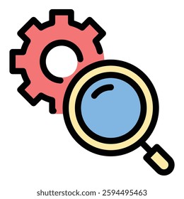 Research icon in flat line style representing analysis investigation and discovery ideal for science education and academic concepts.