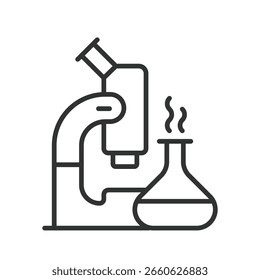 Forschung, Symbol im Liniendesign. Forschung, Wissenschaft, Daten, Analyse, Experiment, Labor, Lupe auf weißem Hintergrund Vektor. Forschung, bearbeitbares Strichsymbol