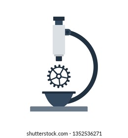 Research Icon. Microscope with Gear. Flat color design. Startup series. Vector illustration.