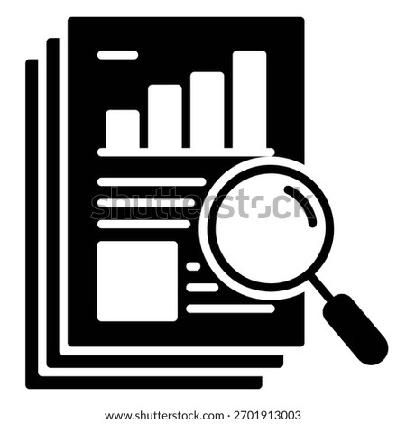 Research icon with reference files and magnifying glass
