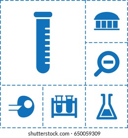 Research icon. set of 6 research filled icons such as observatory, test tube, zoom out