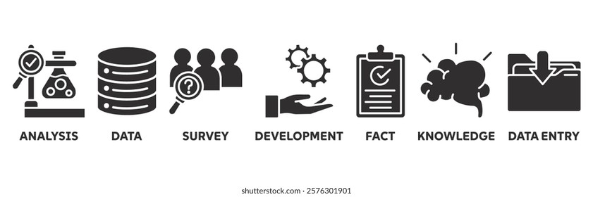 Research icon set illustration concept with icon of analysis, data, survey, development, fact, knowledge, data entry