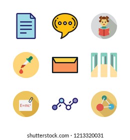 research icon set. vector set about mail, physics, line chart and molecules icons set.