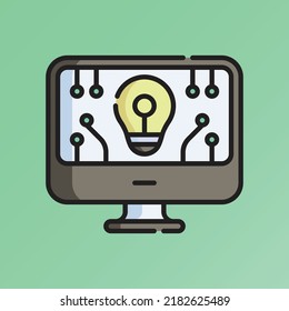 Ilustración de vectores de iconos de investigación. Dibujo de esquema plano. Icono de inteligencia artificial Concepto Vector Premium aislado