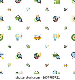 research icons pattern seamless. Included editable flat Search optimization, moon rover, Semantic Analysis, Marketing research, Creative campaign icons. research icons for web and mobile.