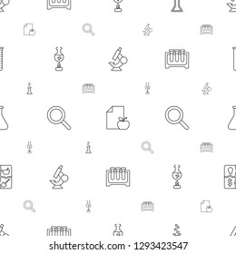 research icons pattern seamless white background. Included editable line microscope, paper and apple, heart test tube, test tube, search icons. research icons for web and mobile.