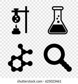 Research icons set. set of 4 research filled icons such as search, atom