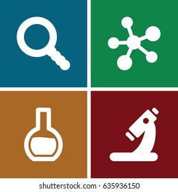Research icons set. set of 4 research filled icons such as microscope, search, test tube