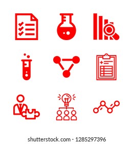 research icons set with bar chart, strategic plan and verified commercial list vector set