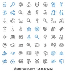 research icons set. Collection of research with test tube, atomic, development, vision, trial, molecule, atom, university, atoms, search. Editable and scalable research icons.
