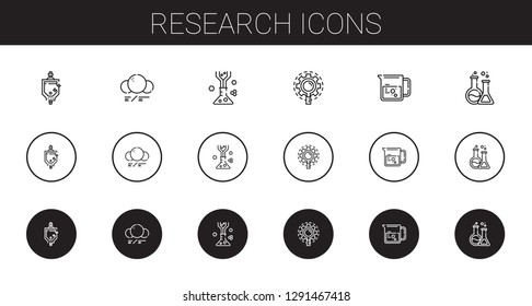 research icons set. Collection of research with urinal, molecule, flask, beaker. Editable and scalable research icons.