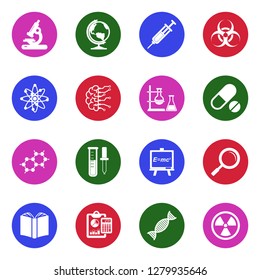 Research Icons. White Flat Design In Circle. Vector Illustration. 