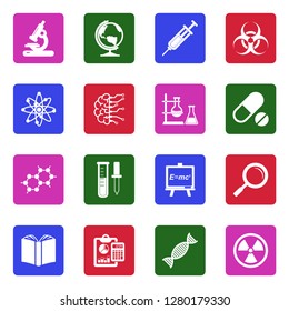 Research Icons. White Flat Design In Square. Vector Illustration.