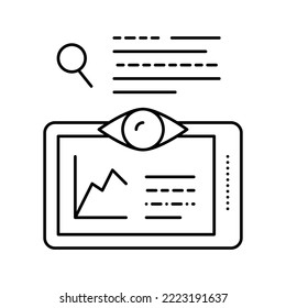 research infographic on tablet screen line icon vector. research infographic on tablet screen sign. isolated contour symbol black illustration