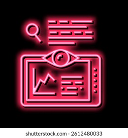 research infographic on tablet screen neon light sign vector. research infographic on tablet screen illustration
