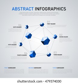 Research infographics concept template with connected 3d solids. Medical infographics design layout.