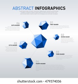 Research infographics concept template with connected 3d solids. Medical infographics design layout.