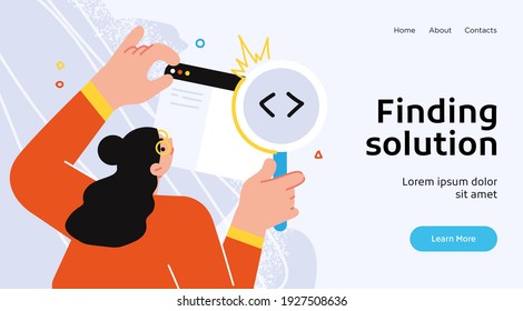Research innovations and solutions. Presentation slide template or landing page website design. Business concept illustrations.